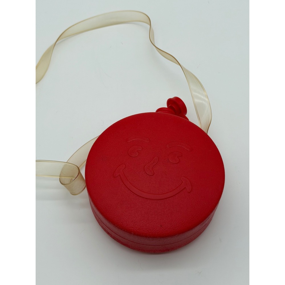 Vintage Kool-Aid Man Red Plastic Canteen Water Bottle with Strap Retro 1980s